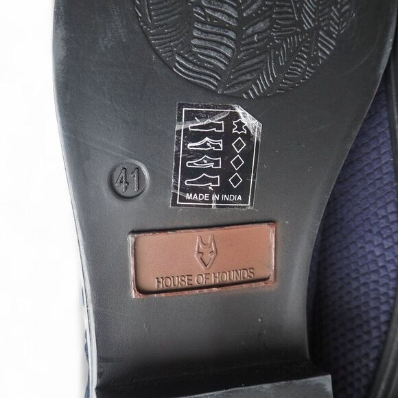 House of Hounds Embossed Tassel Slip-on Suede Loafers Blue / Black Men's 8/41 - Picture 9 of 12